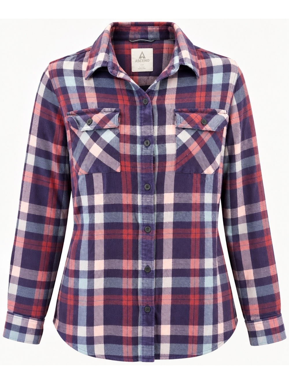 Ascend Finn Women’s L Plaid Flannel Shirt Organic Cotton Stretch Button Down